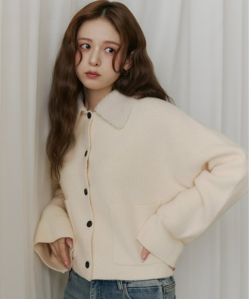 ボアカラーポケットカーディガン（カーディガン/ボレロ）｜Olu