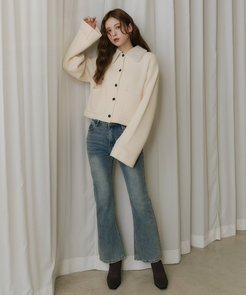 ボアカラーポケットカーディガン（カーディガン/ボレロ）｜Olu