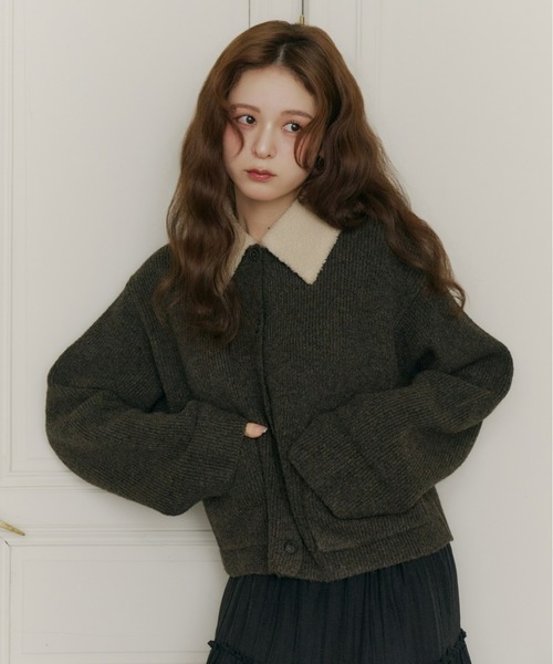 Olu. ボアカラーポケットカーディガン　グレー　新品未使用 Olu. ボアカラーポケットカーディガン グレー 新品未使用 - メルカリ