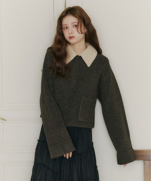 ボアカラーポケットカーディガン（カーディガン/ボレロ）｜Olu