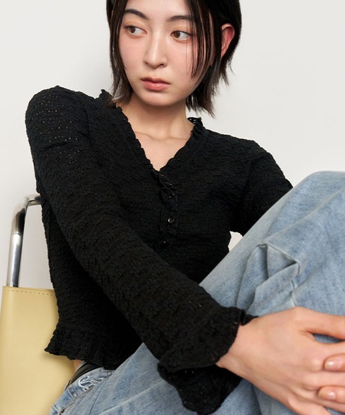 GENERAL IDEA(ジェネラルアイデア)の「GENERAL IDEA/ジェネラルアイディア lace frill blouse ブラウス(シャツ/ブラウス・レディース・ブラック/ホワイト・L/S/M)」の1枚目の写真