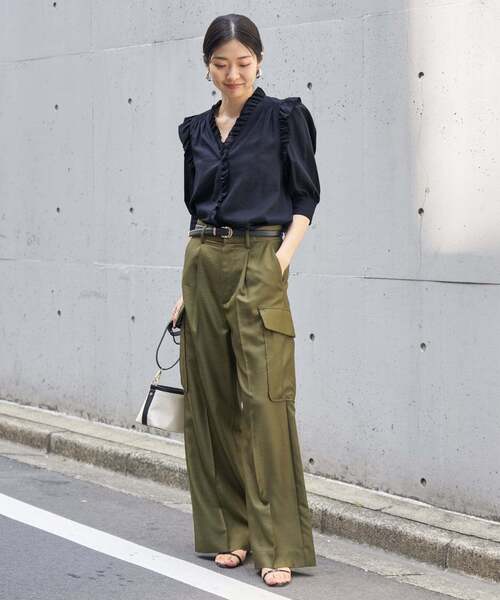IENA（イエナ）の「《追加》コットンシュリンクフリルハーフスリーブブラウス（シャツ/ブラウス・レディース・サックスブルー/ホワイト/ネイビー・38/36）」の8枚目の写真