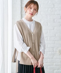 SPECCHIO ベージュ ノースリーブ ベスト ウエストリボン付き sk01cxb330f7e_2.jpg