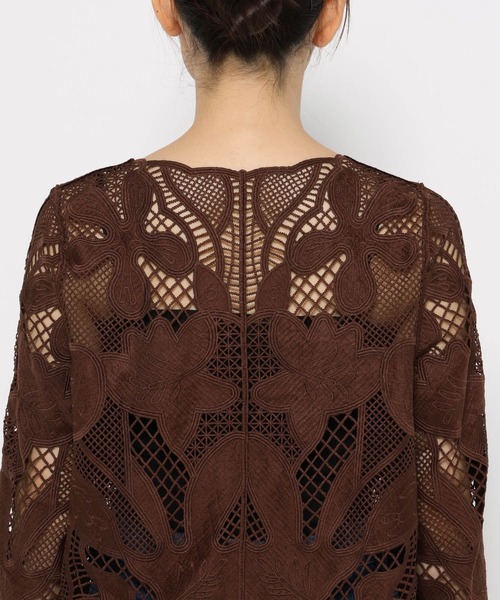 mysty woman（ミスティウーマン）の「パッチワークレースシャツカーディガン 581471（シャツ/ブラウス・レディース・ブラック/ブラウン/アイボリー・FREE）」の15枚目の写真
