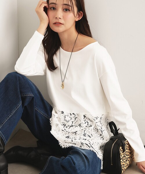 レイヤードにおすすめ】レース切り替えカットソー（Tシャツ/カットソー