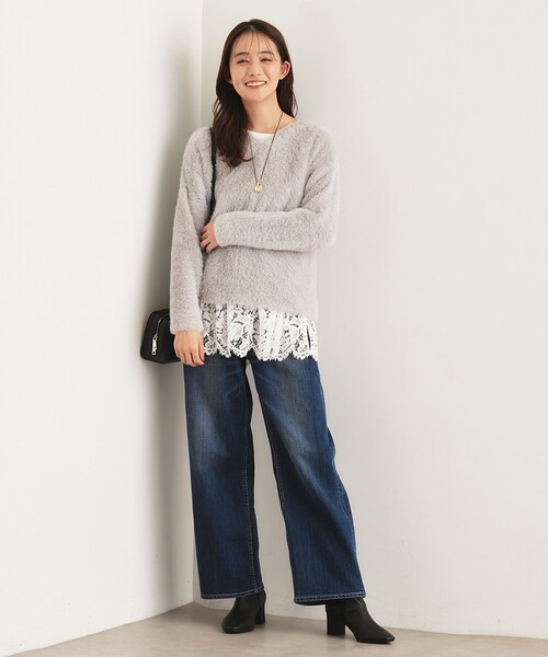 セール】【レイヤードにおすすめ】レース切り替えカットソー（Tシャツ