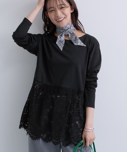 セール】【レイヤードにおすすめ】レース切り替えカットソー（Tシャツ