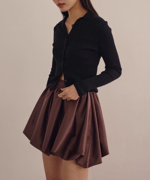 パトゥ　サテンジップアップミニスカート　カーキ　38 パトゥサテンジップアップミニスカートカーキ38