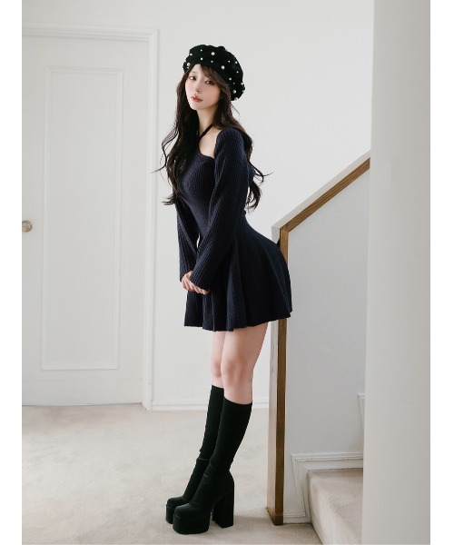 ホルターフレアニットミニワンピース（ワンピース）｜Darich