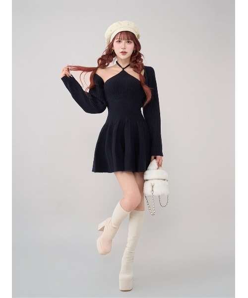 ホルターフレアニットミニワンピース（ワンピース）｜Darich