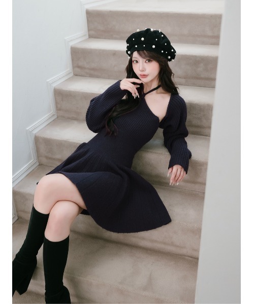 ホルターフレアニットミニワンピース（ワンピース）｜Darich