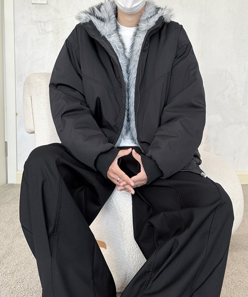 セール】【FVLMEN】stand neck fur zip jacket/スタンドネック ファー