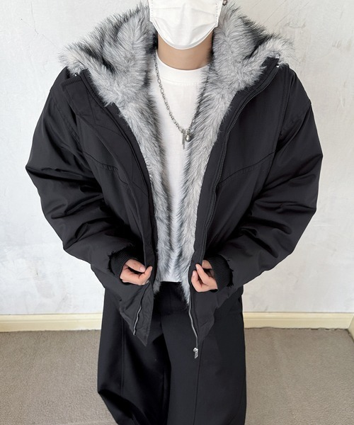 セール】【FVLMEN】stand neck fur zip jacket/スタンドネック ファー