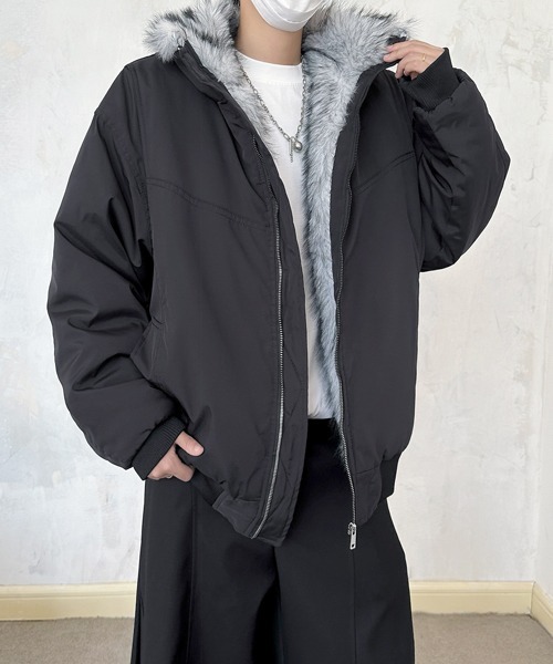 セール】【FVLMEN】stand neck fur zip jacket/スタンドネック ファー