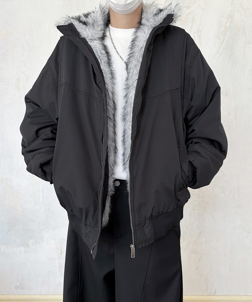 セール】【FVLMEN】stand neck fur zip jacket/スタンドネック ファー