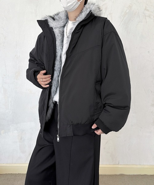 セール】【FVLMEN】stand neck fur zip jacket/スタンドネック ファー