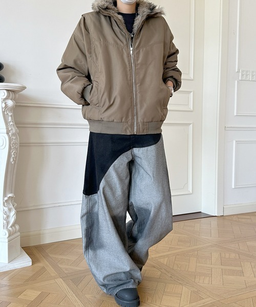 セール】【FVLMEN】stand neck fur zip jacket/スタンドネック ファー