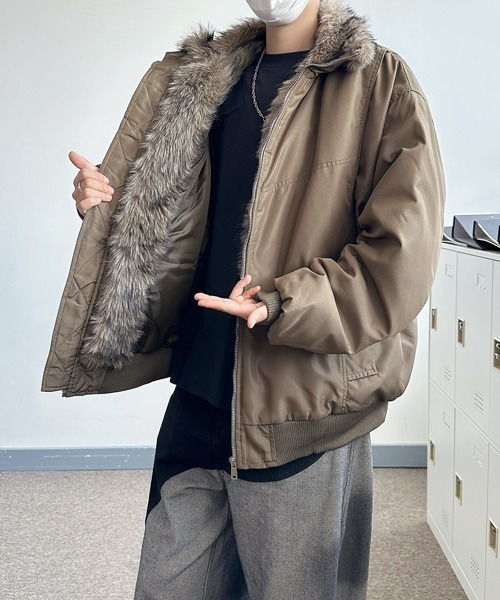 FVLMEN（フルメン）の「【FVLMEN】stand neck fur zip jacket/スタンドネック ファー ジップ ジャケット（ブルゾン・メンズ・カーキ/ブラック・X-LARGE/LARGE/MEDIUM）」の15枚目の写真