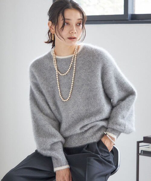 イマテリアル　カシミアタッチ クルーネック プルオーバー グレー カシミヤクルーネックプルオーバー KURUMIFACTORY 日本製 ホール