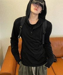 COSYHARU（コシハル）の「ヘンリーネックフード付きロングスリーブTシャツ（パーカー）」