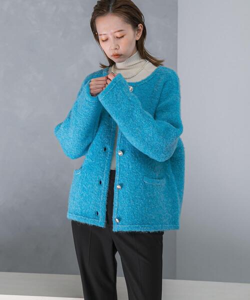 URBAN RESEARCH ROSSO WOMEN（アーバンリサーチ　ロッソ）の「『WEB/一部店舗限定』ウール混ブークレニットジャケット（その他アウター・レディース・ブルー/オフホワイト/グレー・FREE）」の3枚目の写真