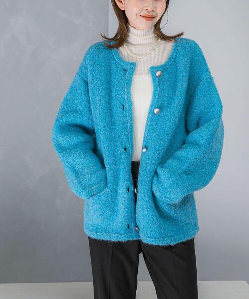 URBAN RESEARCH ROSSO WOMEN（アーバンリサーチ　ロッソ）の「『WEB/一部店舗限定』ウール混ブークレニットジャケット（その他アウター・レディース・ブルー/オフホワイト/グレー・FREE）」の12枚目の写真