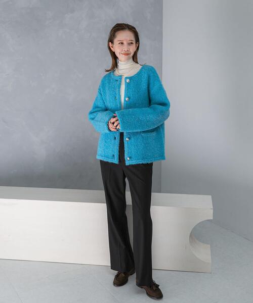 URBAN RESEARCH ROSSO WOMEN（アーバンリサーチ　ロッソ）の「『WEB/一部店舗限定』ウール混ブークレニットジャケット（その他アウター・レディース・ブルー/オフホワイト/グレー・FREE）」の14枚目の写真