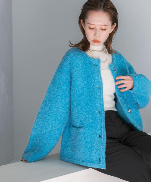 URBAN RESEARCH ROSSO WOMEN（アーバンリサーチ　ロッソ）の「『WEB/一部店舗限定』ウール混ブークレニットジャケット（その他アウター・レディース・ブルー/オフホワイト/グレー・FREE）」の15枚目の写真