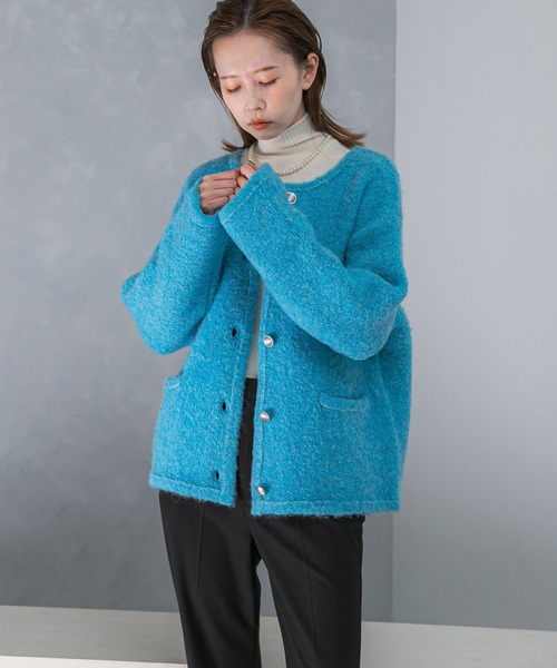 美品　23区　ニットジャケット セール】 【23区×Oggiコラボ】フレアサテンコンビ ラメニット