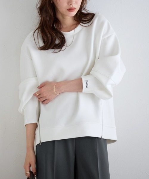 Pierrot（ピエロ）の「【刺繍入り】サイドジップダンボールスウェット（スウェット・レディース・ネイビー/杢グレー/オフホワイト・L/M）」の9枚目の写真