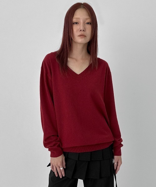 BLACKUP（ブラックアップ）の「[MADE] ブドゥリルーズフィットVネックニット（ニット/セーター・レディース・ワイン/ブラック/グレー/ブラウン/ネイビー・FREE）」の18枚目の写真