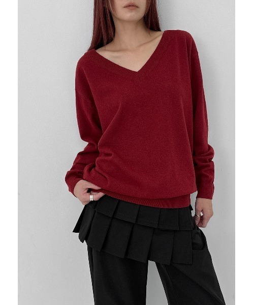 BLACKUP（ブラックアップ）の「[MADE] ブドゥリルーズフィットVネックニット（ニット/セーター・レディース・ワイン/ブラック/グレー/ブラウン/ネイビー・FREE）」の22枚目の写真