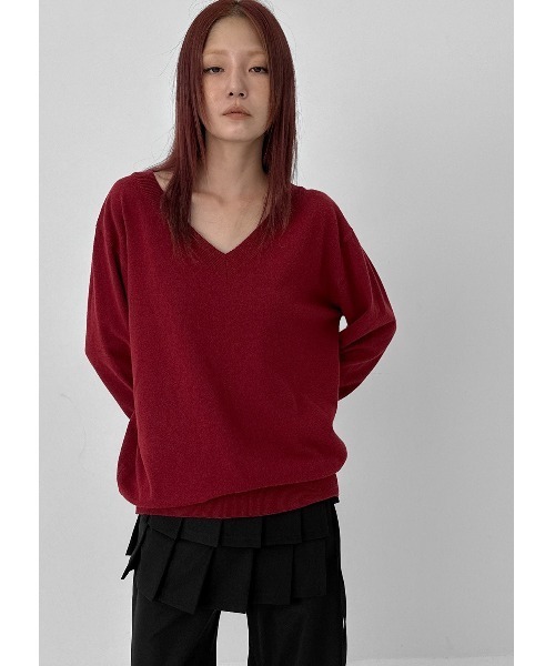 BLACKUP（ブラックアップ）の「[MADE] ブドゥリルーズフィットVネックニット（ニット/セーター・レディース・ワイン/ブラック/グレー/ブラウン/ネイビー・FREE）」の17枚目の写真