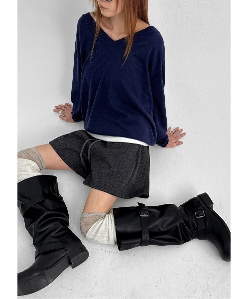 BLACKUP（ブラックアップ）の「[MADE] ブドゥリルーズフィットVネックニット（ニット/セーター・レディース・ワイン/ブラック/グレー/ブラウン/ネイビー・FREE）」の7枚目の写真