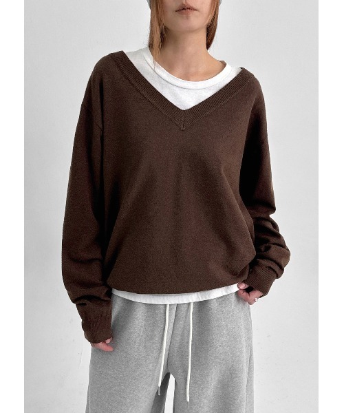 BLACKUP（ブラックアップ）の「[MADE] ブドゥリルーズフィットVネックニット（ニット/セーター・レディース・ワイン/ブラック/グレー/ブラウン/ネイビー・FREE）」の16枚目の写真