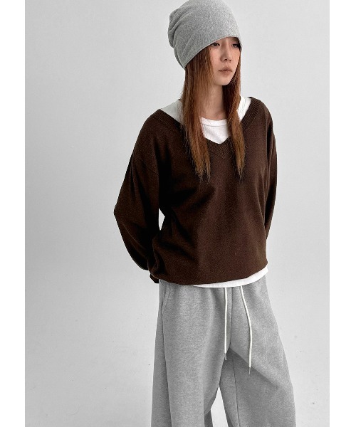 BLACKUP（ブラックアップ）の「[MADE] ブドゥリルーズフィットVネックニット（ニット/セーター・レディース・ワイン/ブラック/グレー/ブラウン/ネイビー・FREE）」の12枚目の写真