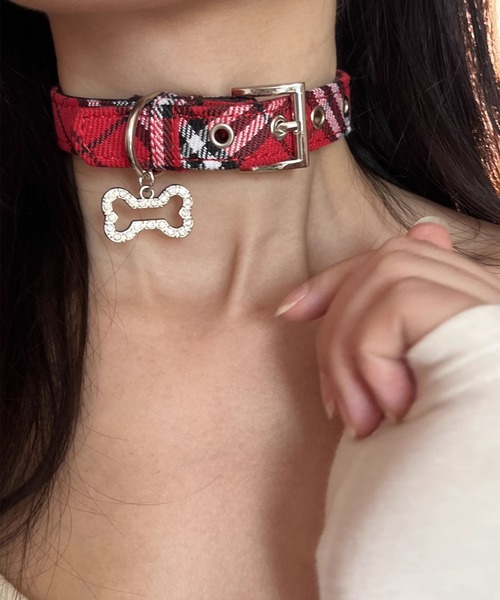 セール】HOOK for girls 赤チェック×骨チャームチョーカー（チョーカー