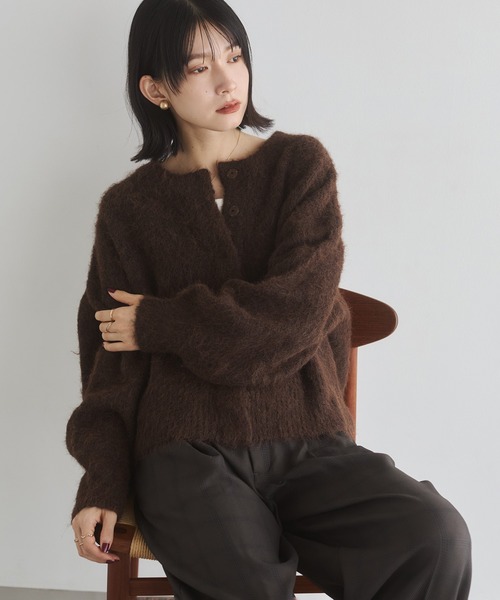 シャギー ミックスカラー起毛 ノーカラー 2WAYカーディガン