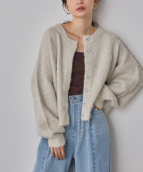 hunch(ハンチ)の「シャギー ミックスカラー起毛 ノーカラー 2WAYカーディガン(カーディガン/ボレロ・レディース・ダークブラウン/オフホワイト/ブルーパープル/ピンク/グレー/ライトグリーン/ライトピンク/ライトブラウン・FREE)」の2枚目の写真