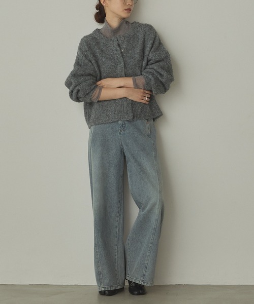 hunch(ハンチ)の「シャギー ミックスカラー起毛 ノーカラー 2WAYカーディガン(カーディガン/ボレロ・レディース・ダークブラウン/オフホワイト/ブルーパープル/ピンク/グレー/ライトグリーン/ライトピンク/ライトブラウン・FREE)」の11枚目の写真