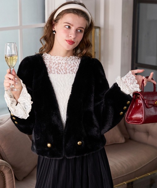 セール】【BONLECILL noir】フェイクファーコンパクトノーカラー