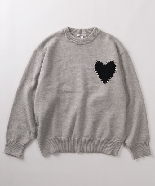 make a ray!(メイク ア レイ!)の「【82】 ハート/スター ハンドステッチ クルーニット(ニット/セーター・レディース・グレー/グレー系その他/ブラック/ブラック系その他/ブルー系その他/ネイビー・M/L)」の7枚目の写真
