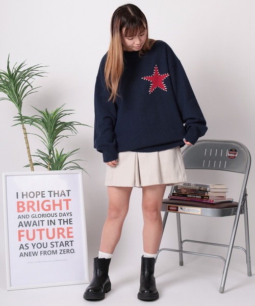 make a ray!(メイク ア レイ!)の「【82】 ハート/スター ハンドステッチ クルーニット(ニット/セーター・レディース・グレー/グレー系その他/ブラック/ブラック系その他/ブルー系その他/ネイビー・M/L)」の13枚目の写真