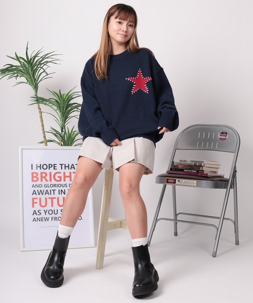 make a ray!(メイク ア レイ!)の「【82】 ハート/スター ハンドステッチ クルーニット(ニット/セーター・レディース・グレー/グレー系その他/ブラック/ブラック系その他/ブルー系その他/ネイビー・M/L)」の10枚目の写真