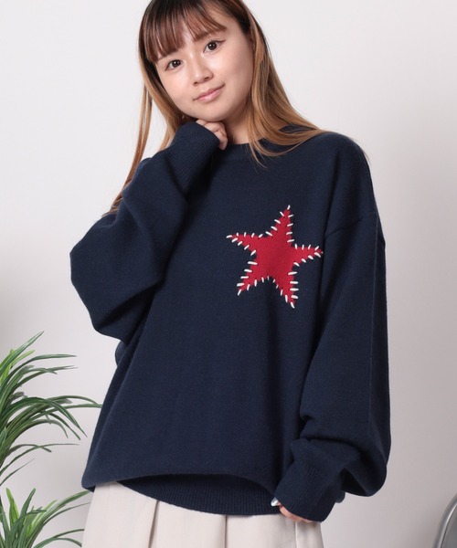 make a ray!(メイク ア レイ!)の「【82】 ハート/スター ハンドステッチ クルーニット(ニット/セーター・レディース・グレー/グレー系その他/ブラック/ブラック系その他/ブルー系その他/ネイビー・M/L)」の16枚目の写真