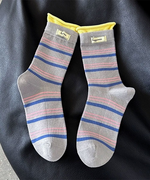 HALEY PESCA（ヘーリーペスカ）の「HALEY PESCA/ミックスカラー　ボーダーソックス（ソックス/靴下・レディース・ダークグレー/ブラウン/ホワイト/ライトグレー/ブラック・FREE）」の4枚目の写真