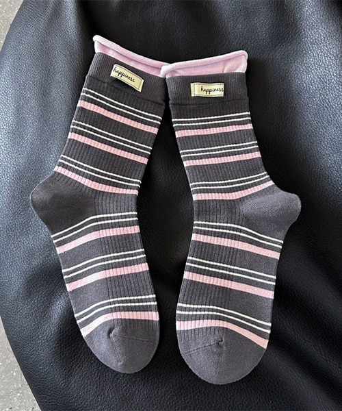 HALEY PESCA（ヘーリーペスカ）の「HALEY PESCA/ミックスカラー　ボーダーソックス（ソックス/靴下・レディース・ダークグレー/ブラウン/ホワイト/ライトグレー/ブラック・FREE）」の5枚目の写真