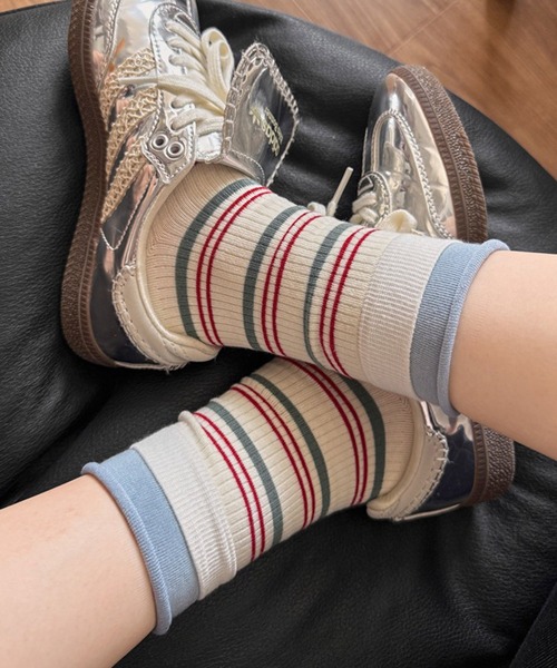 HALEY PESCA（ヘーリーペスカ）の「HALEY PESCA/ミックスカラー　ボーダーソックス（ソックス/靴下・レディース・ダークグレー/ブラウン/ホワイト/ライトグレー/ブラック・FREE）」の9枚目の写真