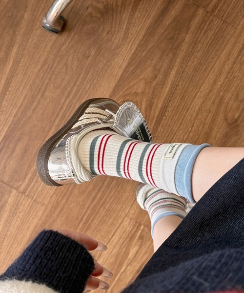 HALEY PESCA（ヘーリーペスカ）の「HALEY PESCA/ミックスカラー　ボーダーソックス（ソックス/靴下・レディース・ダークグレー/ブラウン/ホワイト/ライトグレー/ブラック・FREE）」の10枚目の写真