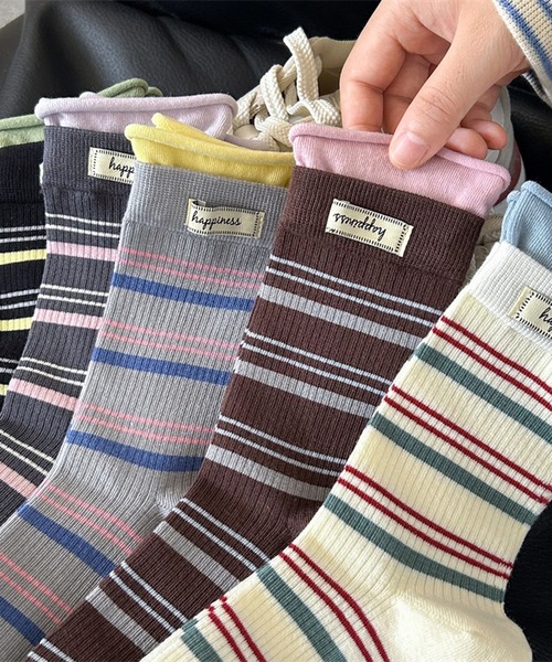 HALEY PESCA（ヘーリーペスカ）の「HALEY PESCA/ミックスカラー　ボーダーソックス（ソックス/靴下・レディース・ダークグレー/ブラウン/ホワイト/ライトグレー/ブラック・FREE）」の6枚目の写真